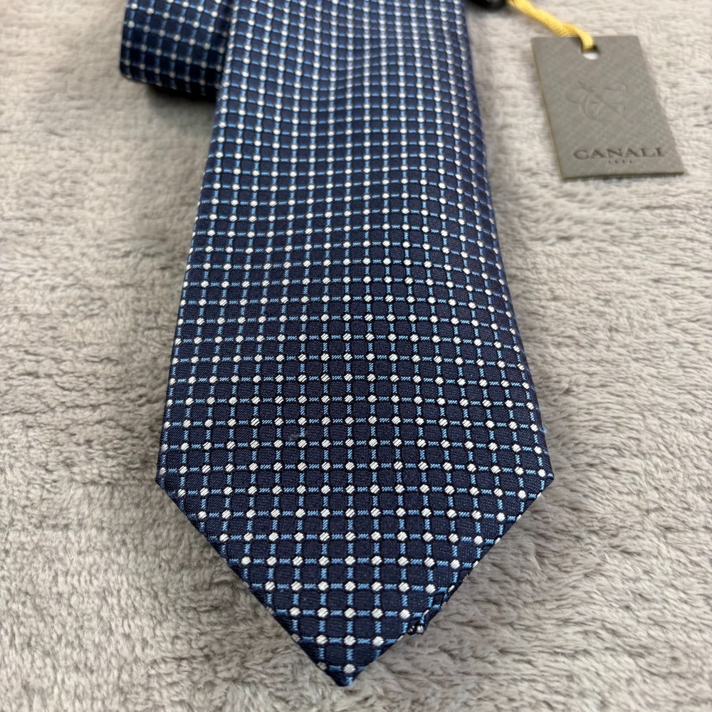 Canali 100% Silk Tie Blue‎ Geometric Made in Italy Luxury Designer NWT